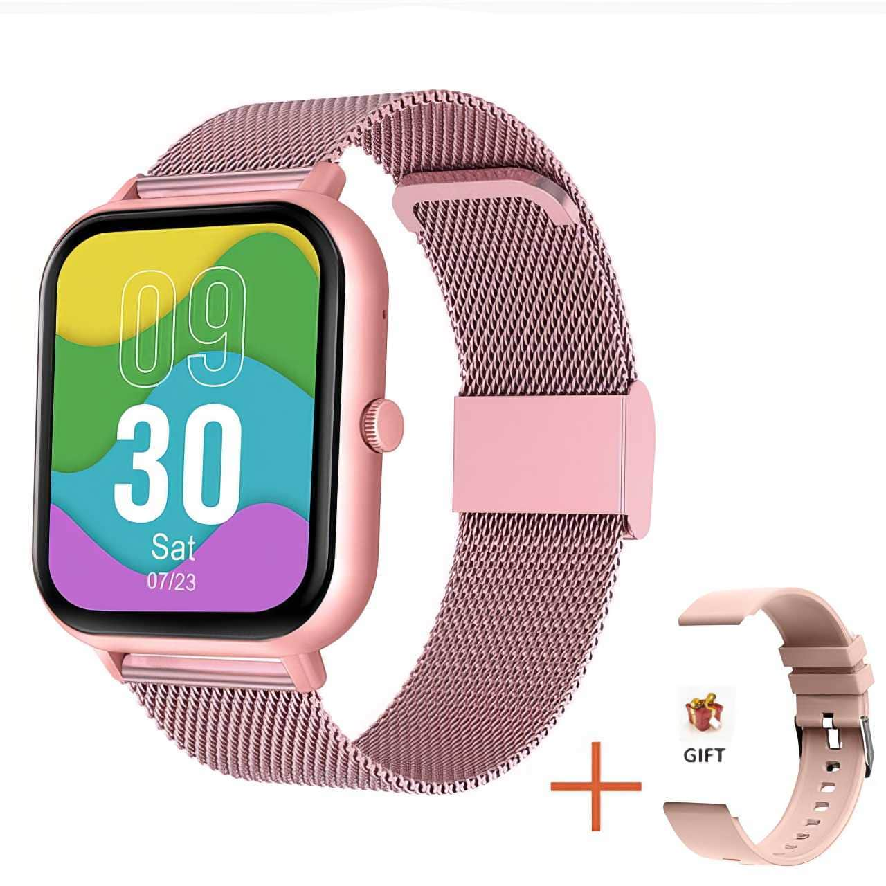 Smart Watch with Call Functions - Full Touch Screen, 100+ Sport Modes, Heart Rate & Sleep Tracking Mesh belt pink / Bluetooth call