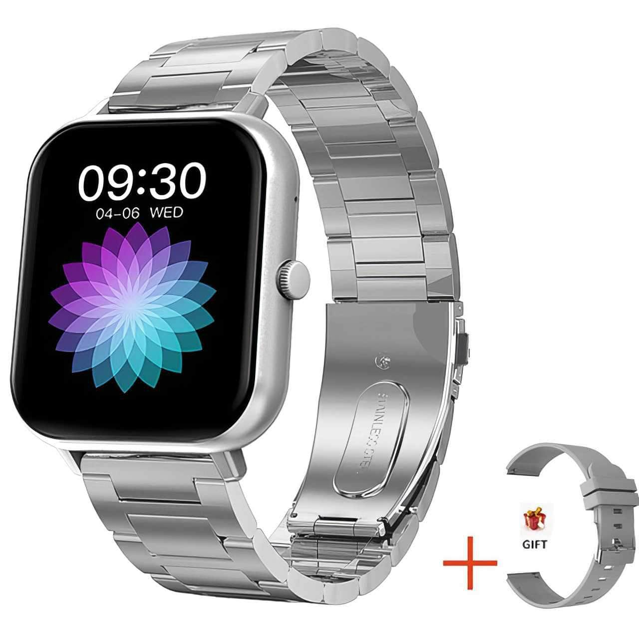 Smart Watch with Call Functions - Full Touch Screen, 100+ Sport Modes, Heart Rate & Sleep Tracking Steel belt silver / Bluetooth call