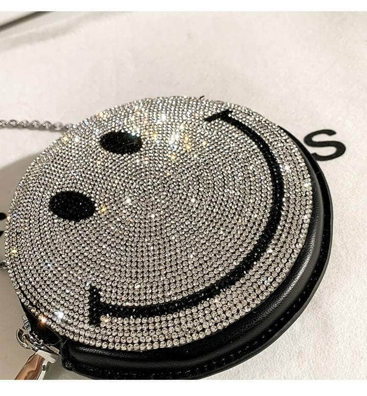 Smiling Chain Crossbody Purse with Rhinestones