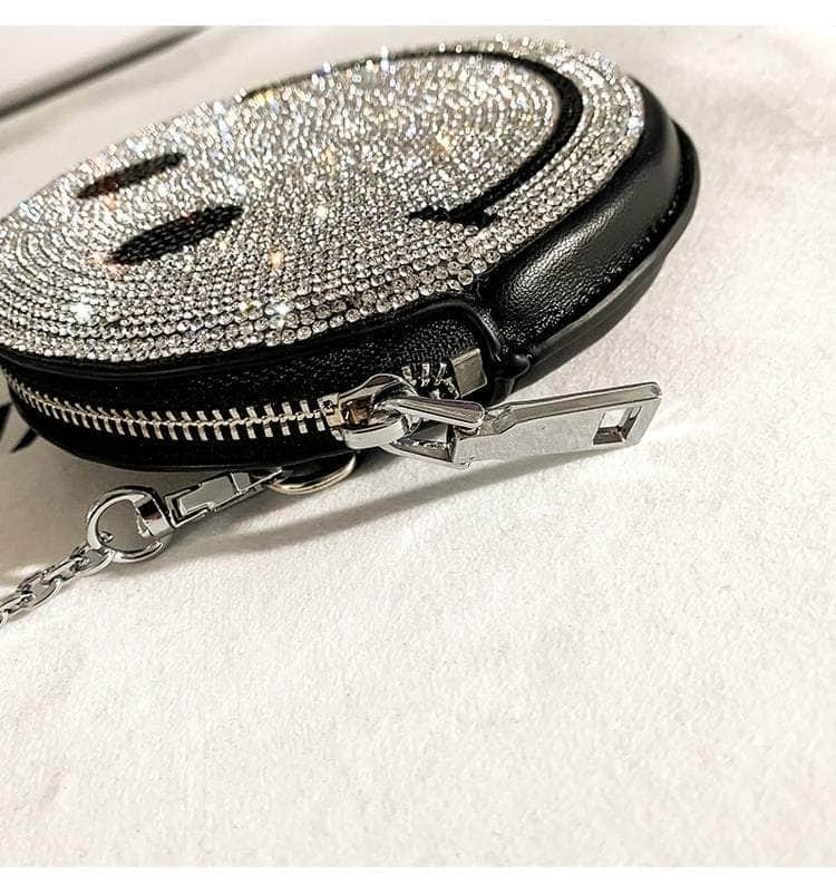 Smiling Chain Crossbody Purse with Rhinestones