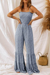 Smocked Printed Wide Strap Jumpsuit Dark Blue / S