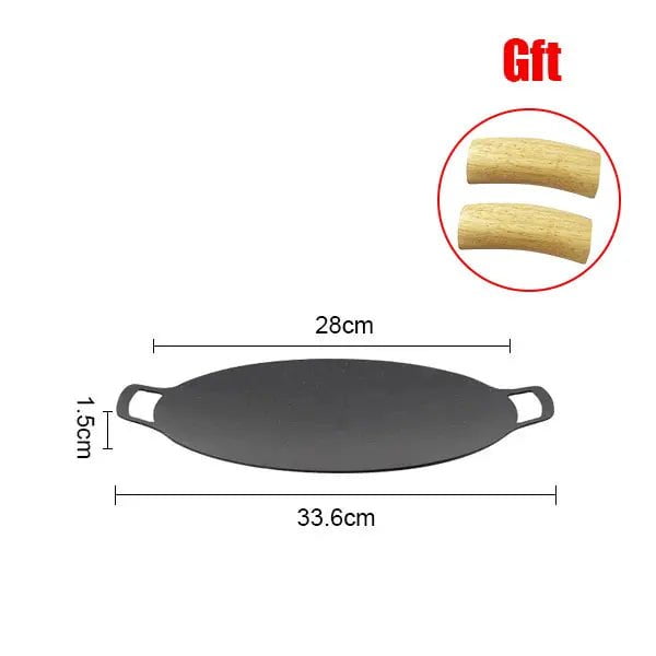 Smokeless Round Korean BBQ Grill Pan - Indoor/Outdoor Griddle Plate with Heat-Resistant Holder for Barbecue, Grilling, and Frying 28cm