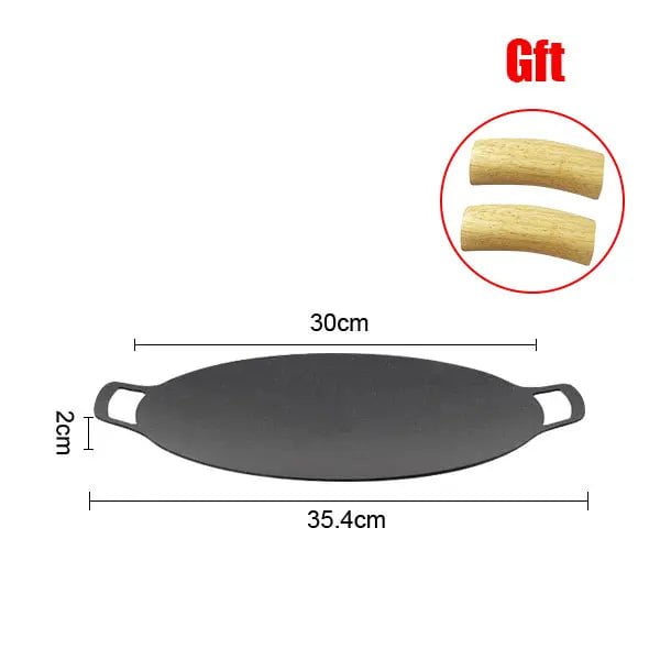 Smokeless Round Korean BBQ Grill Pan - Indoor/Outdoor Griddle Plate with Heat-Resistant Holder for Barbecue, Grilling, and Frying 30cm