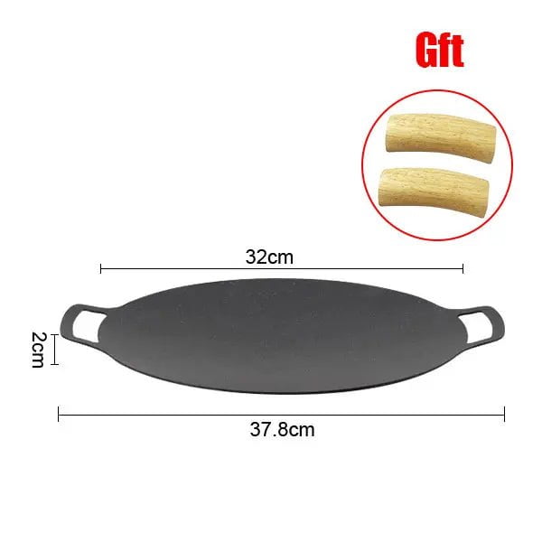 Smokeless Round Korean BBQ Grill Pan - Indoor/Outdoor Griddle Plate with Heat-Resistant Holder for Barbecue, Grilling, and Frying 32cm