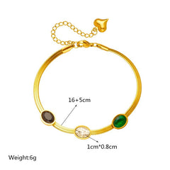 Snake Flat Chain Bracelet with White, Black, and Green Zircon for Women – Vintage Charming Wrist Jewelry Gifts B714