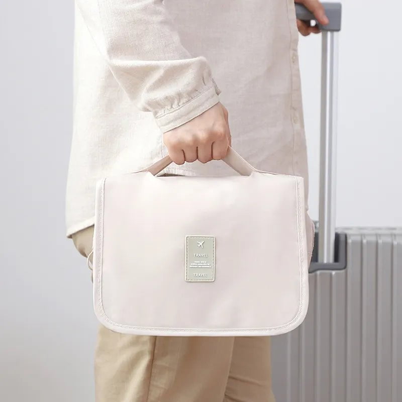 Solid Color Foldable Korean Toiletry Make Up Bag - Travel-Friendly, Waterproof, Large Capacity