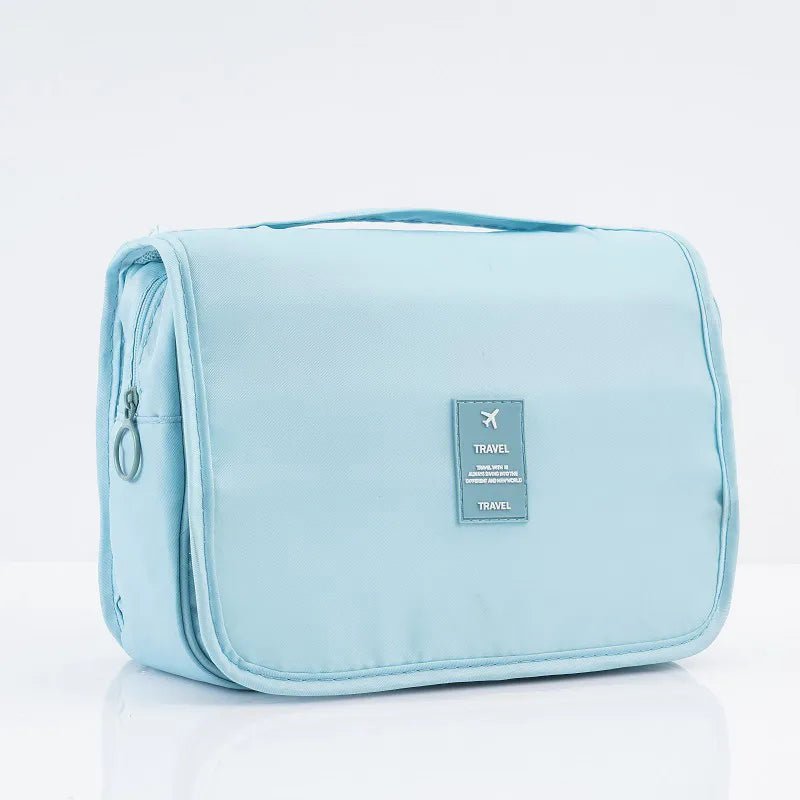 Solid Color Foldable Korean Toiletry Make Up Bag - Travel-Friendly, Waterproof, Large Capacity Blue