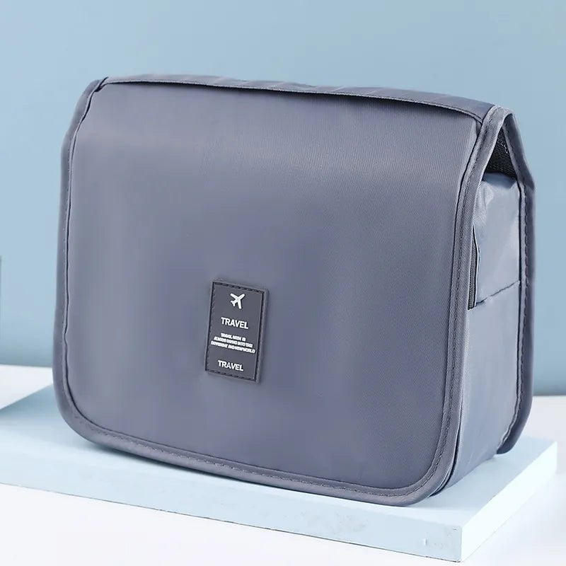 Solid Color Foldable Korean Toiletry Make Up Bag - Travel-Friendly, Waterproof, Large Capacity Grey