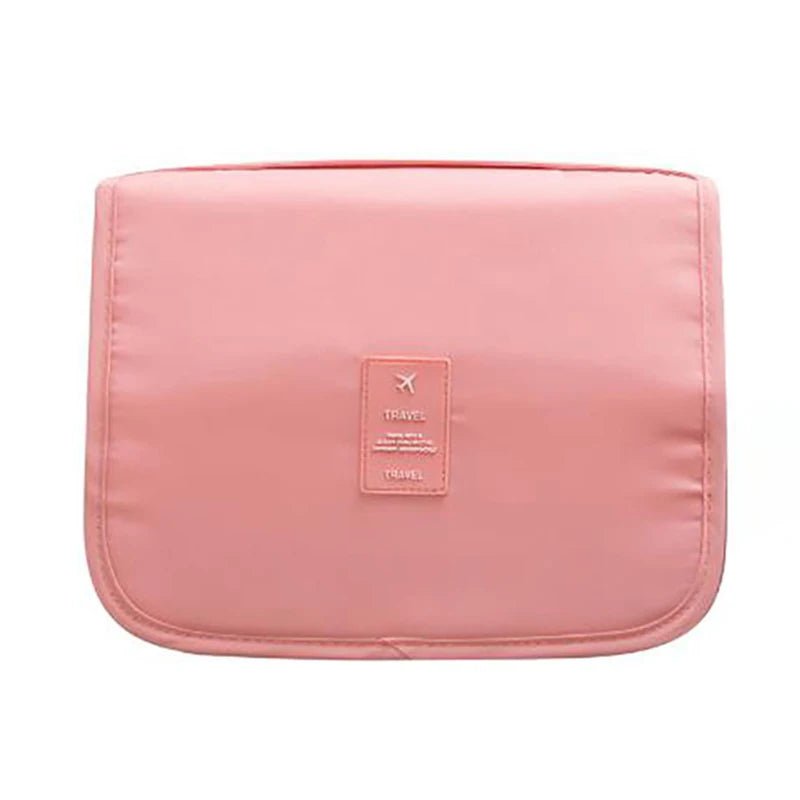 Solid Color Foldable Korean Toiletry Make Up Bag - Travel-Friendly, Waterproof, Large Capacity Pink