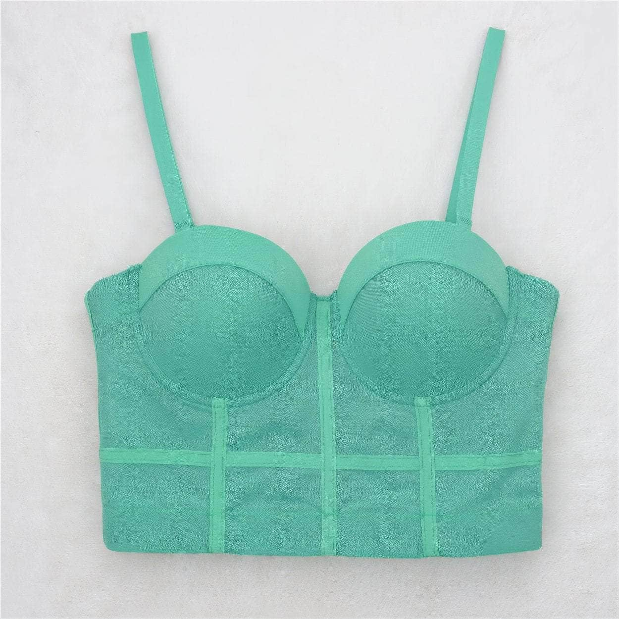 Solid Color Mesh Corset Bustier Bralette S / Green