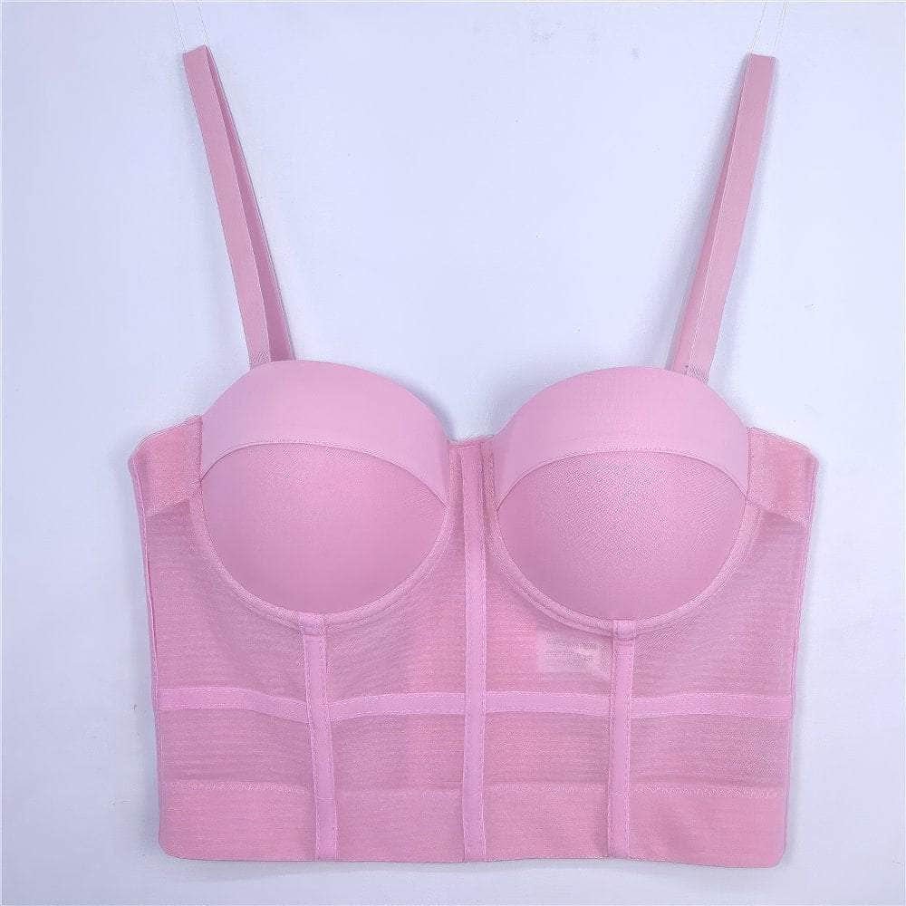 Solid Color Mesh Corset Bustier Bralette S / Pink