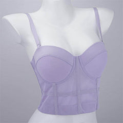 Solid Color Mesh Corset Bustier Bralette S / Purple