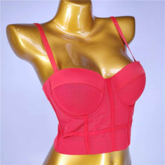 Solid Color Mesh Corset Bustier Bralette S / Red