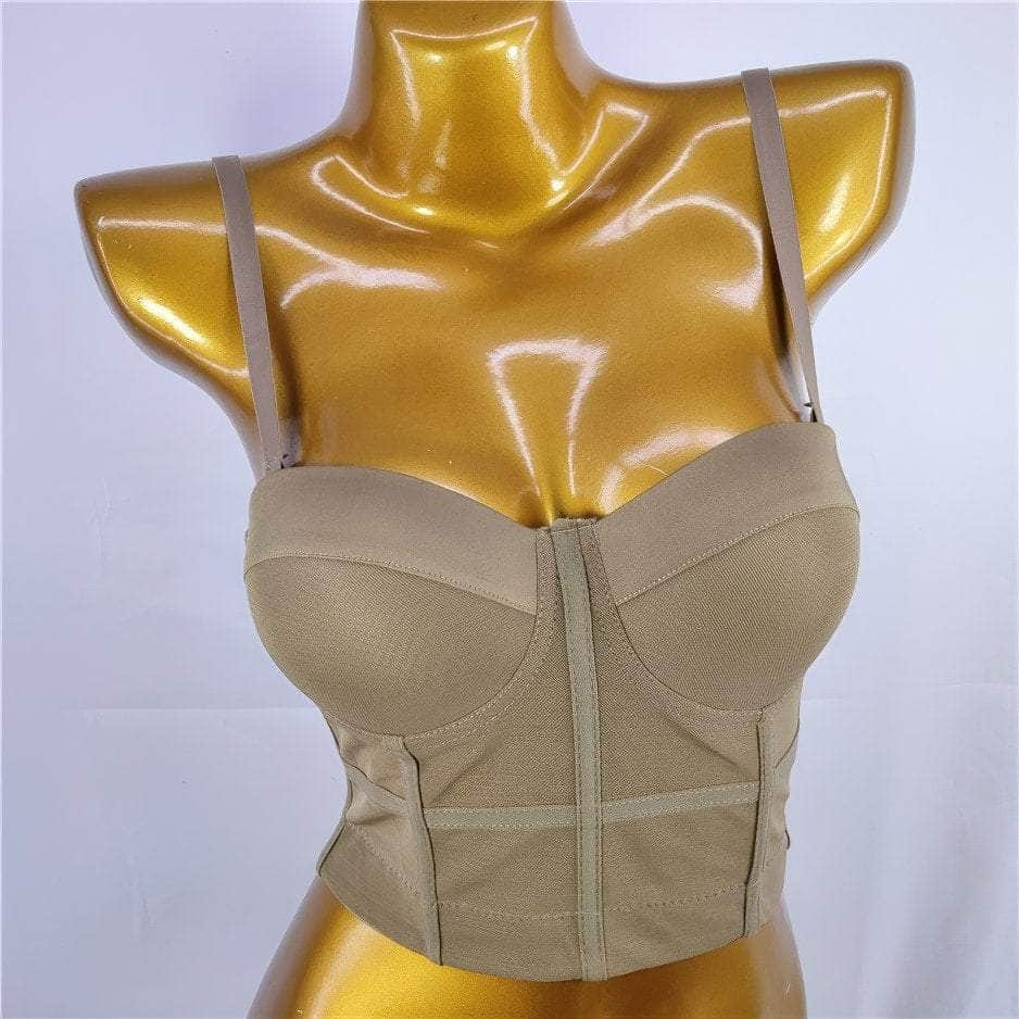 Solid Color Mesh Corset Bustier Bralette S / Tan