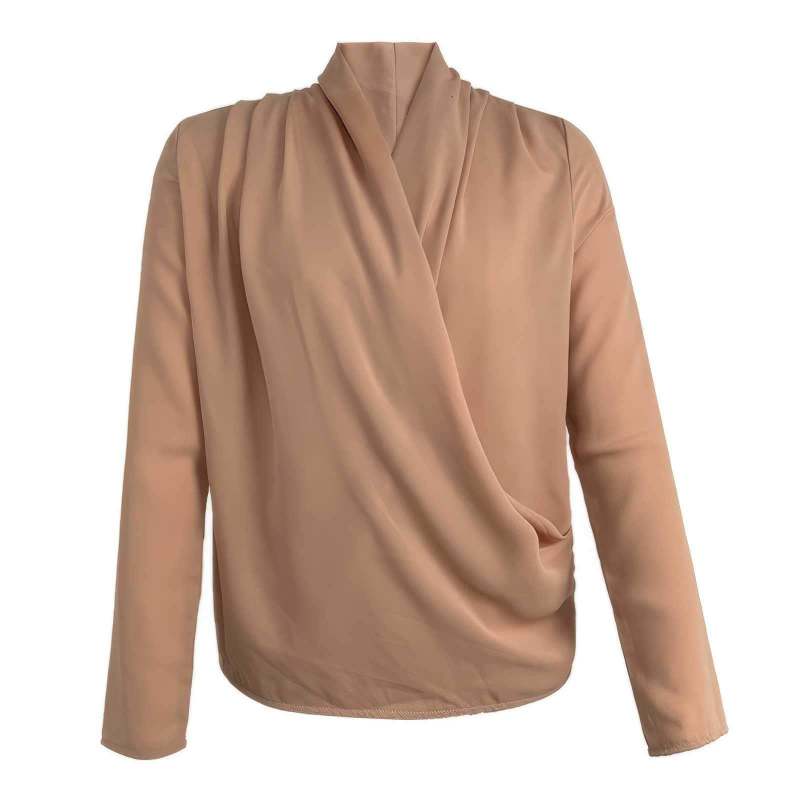 Solid Color Pleated Long Sleeve Blouse