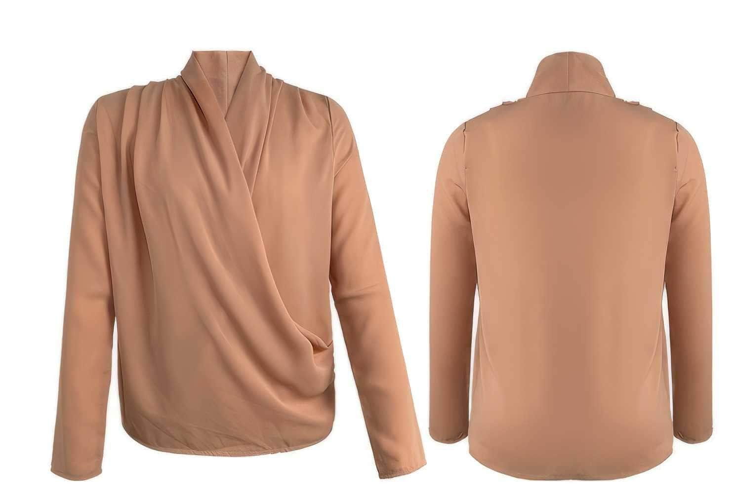 Solid Color Pleated Long Sleeve Blouse