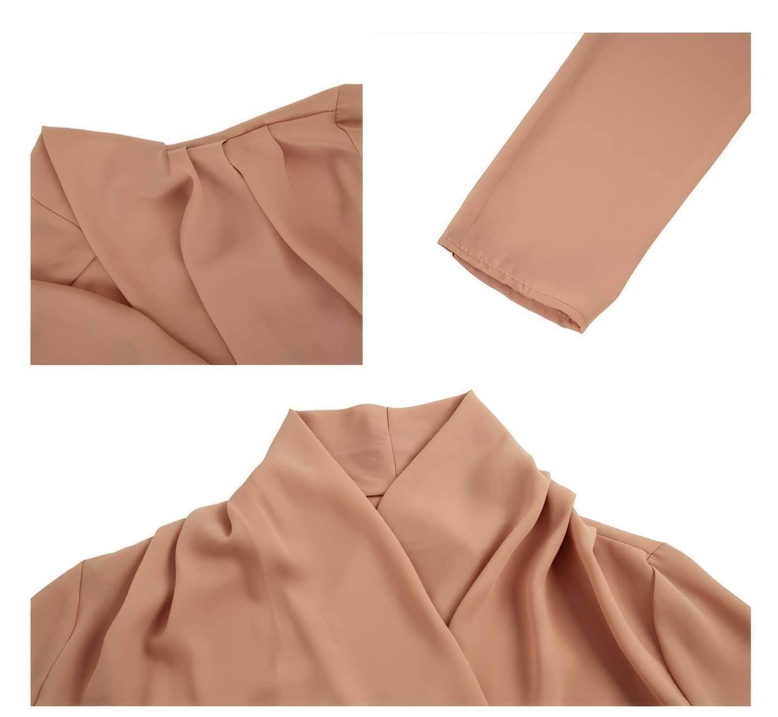 Solid Color Pleated Long Sleeve Blouse