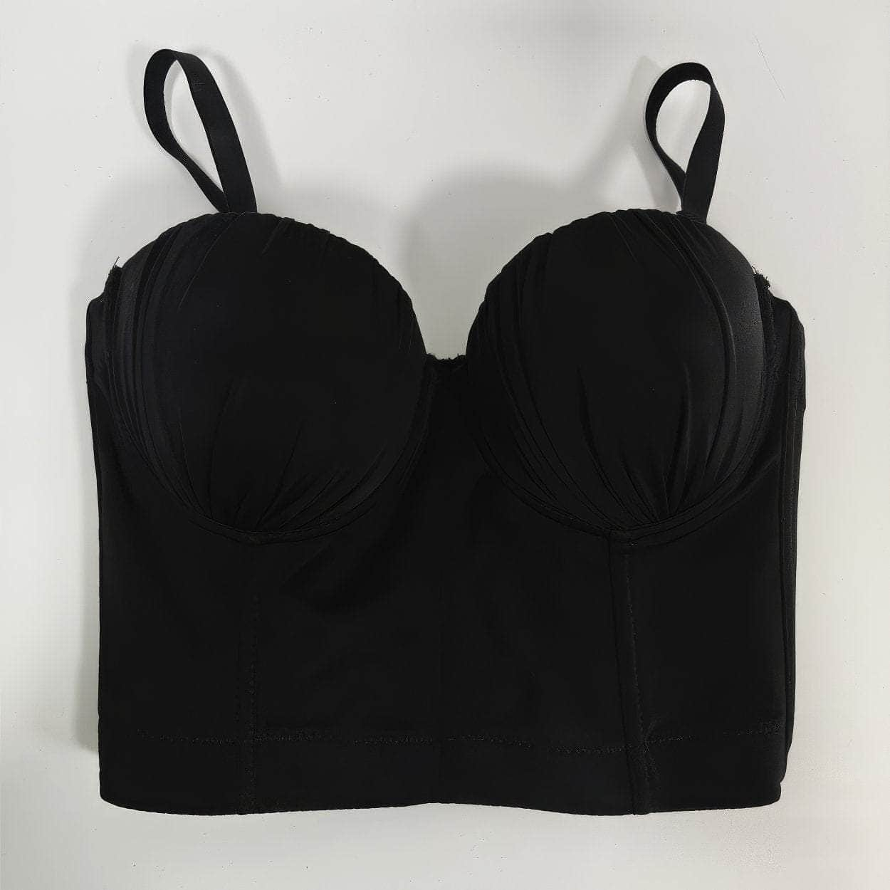 Solid Color Ruched Cami Bralette S / Black