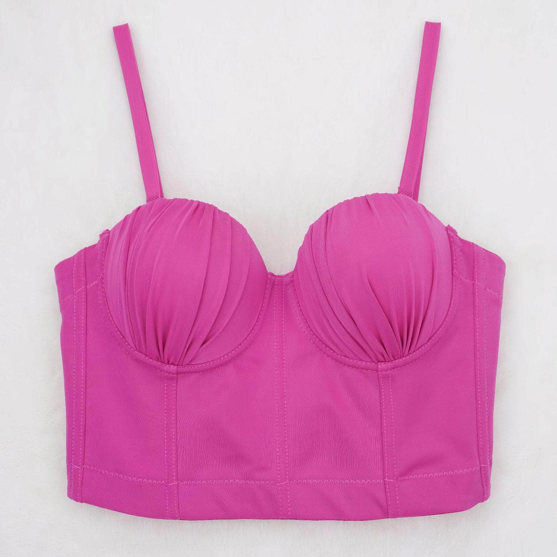 Solid Color Ruched Cami Bralette S / DeepPink