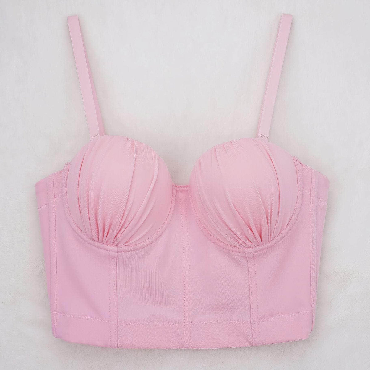 Solid Color Ruched Cami Bralette S / Pink