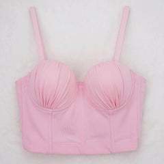 Solid Color Ruched Cami Bralette S / Pink