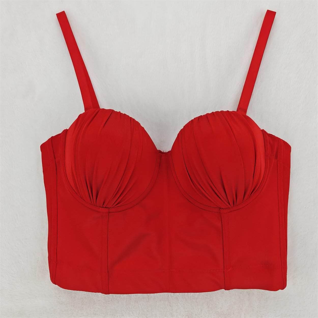 Solid Color Ruched Cami Bralette S / Red