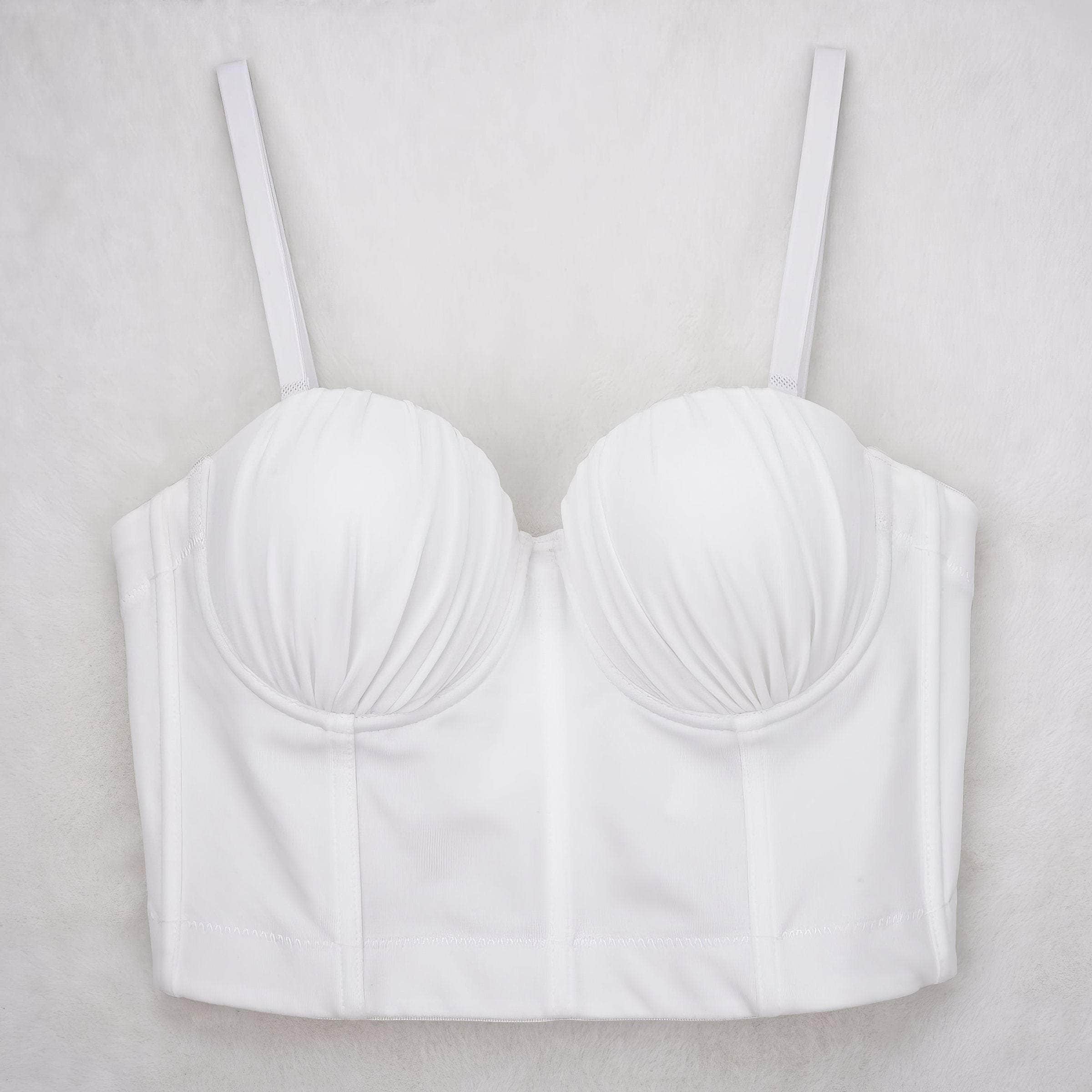 Solid Color Ruched Cami Bralette S / White