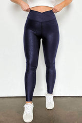 Solid High Waist Leggings Dark Navy / S