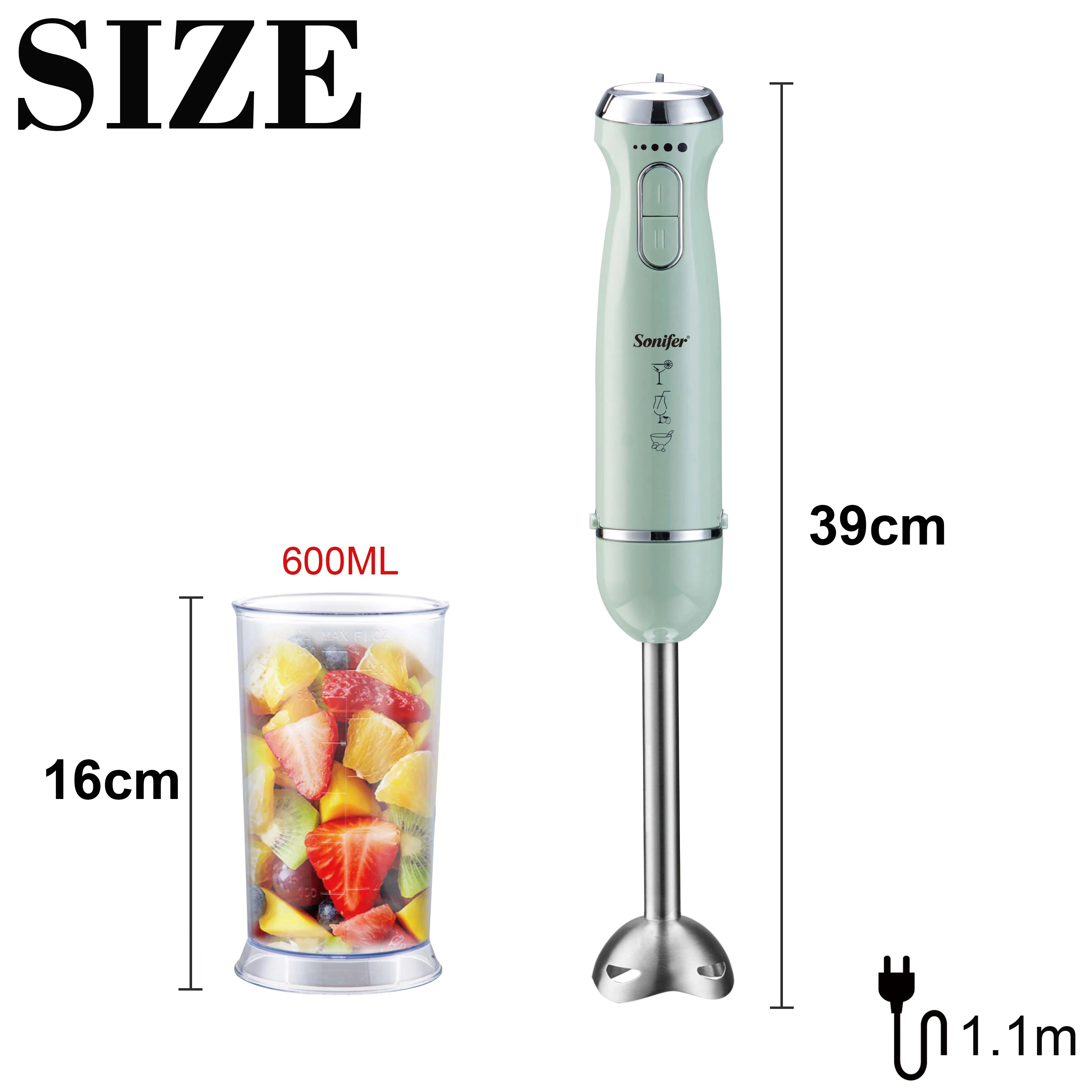 Sonifer 1000W Hand Blender: 2 Speeds, Ice Crushing, 4-Blade Mixer