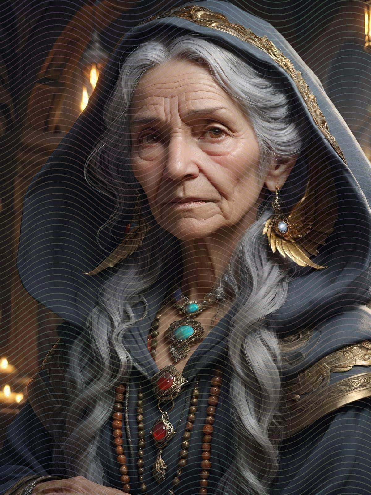 Sorcerer Portrait Adorned in Veil and Jewelry