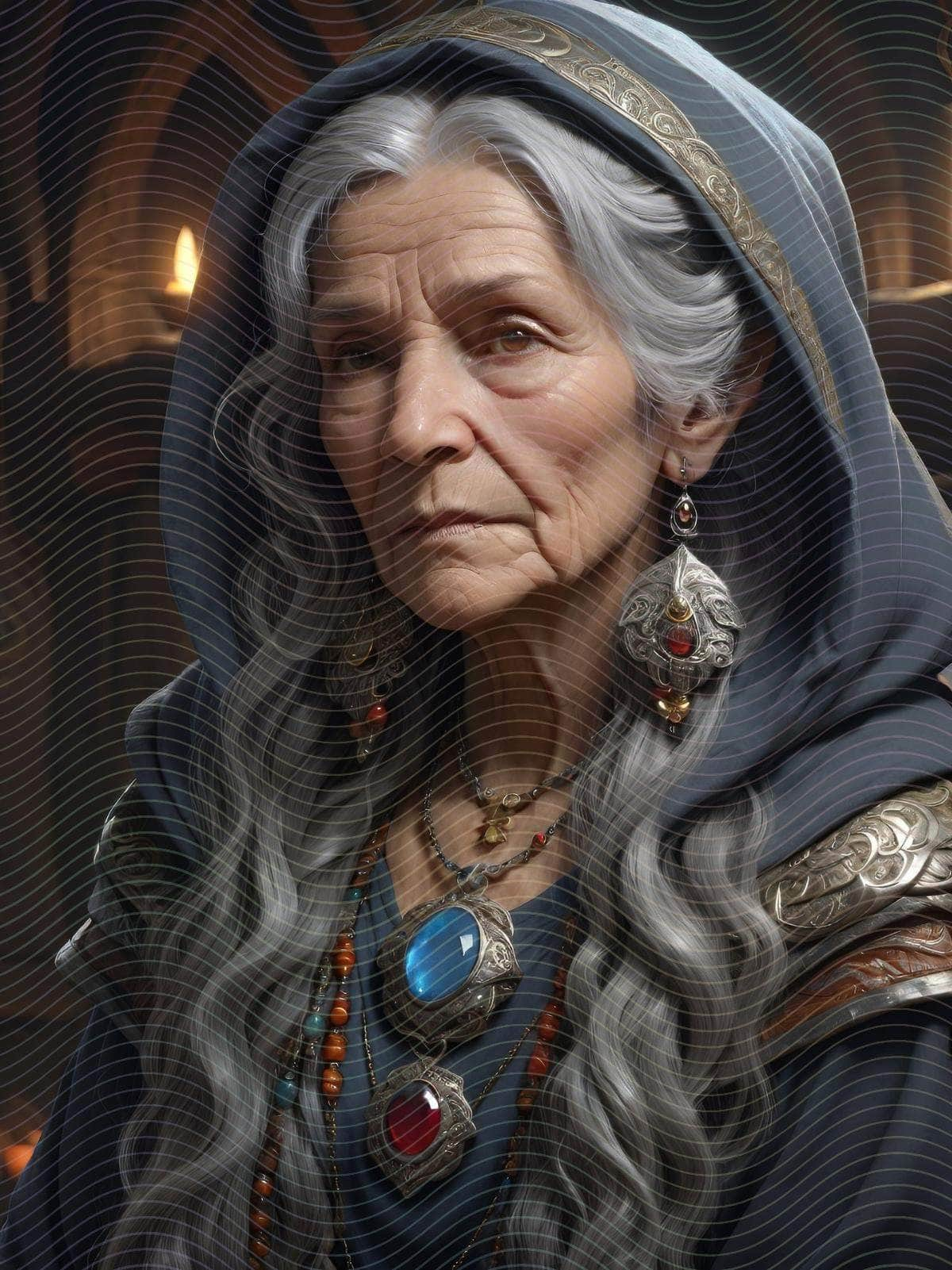 Sorcerer Portrait Adorned in Veil and Jewelry