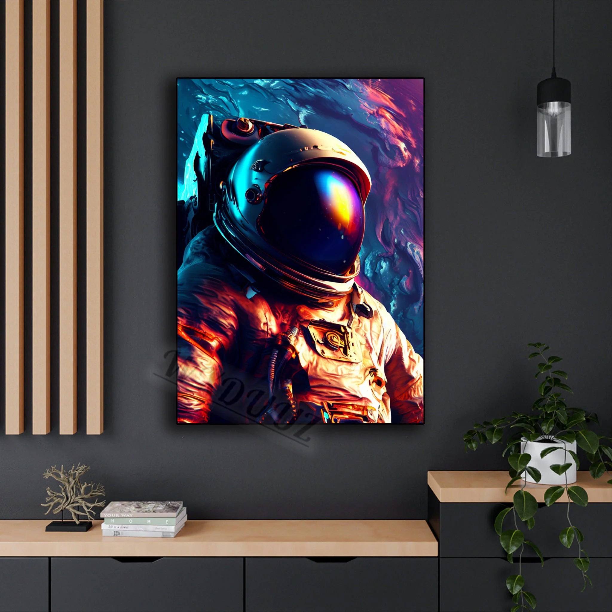 Space Astronaut Cyberpunk Nordic Game Watercolor Art C / 20x30cm No Framed