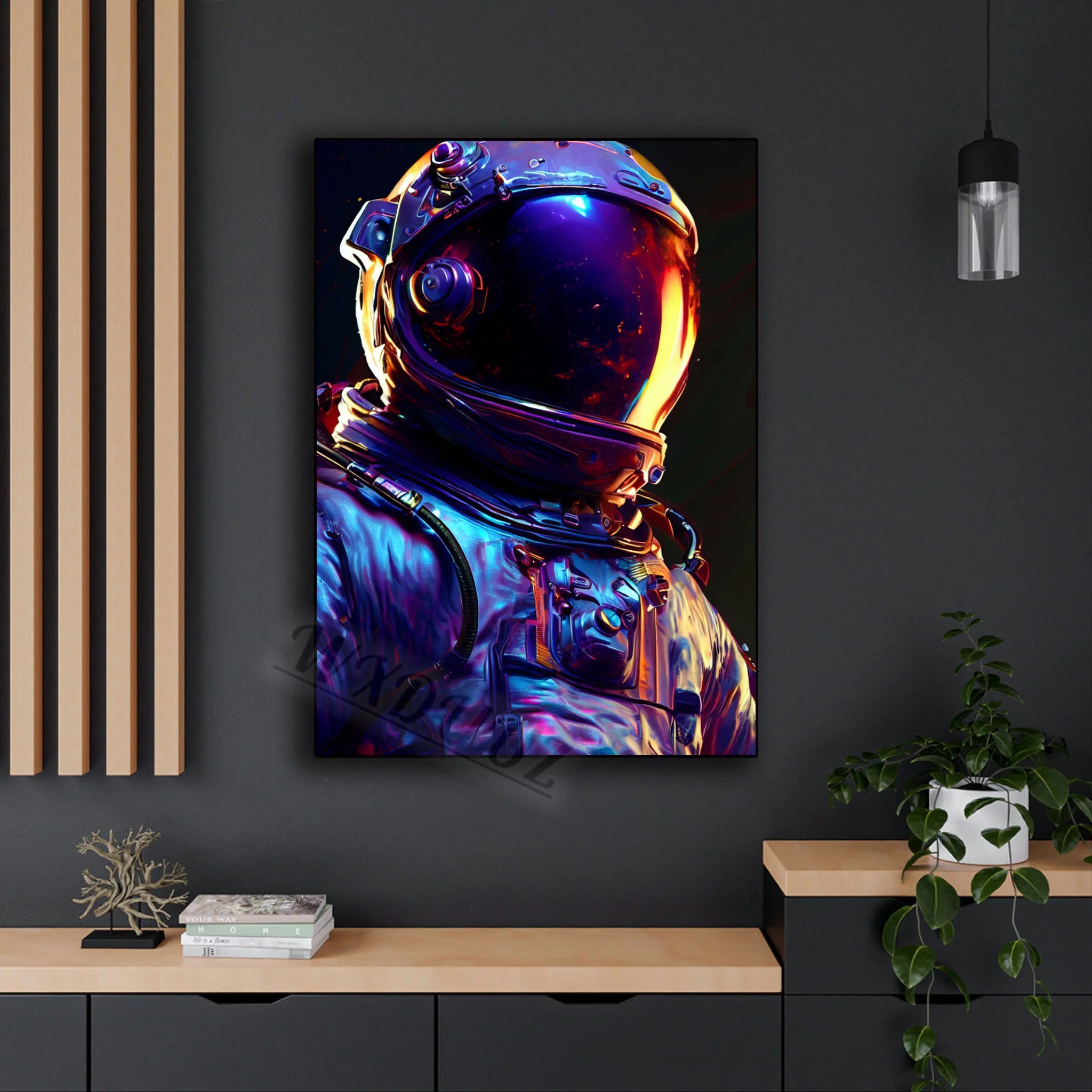 Space Astronaut Cyberpunk Nordic Game Watercolor Art D / 20x30cm No Framed