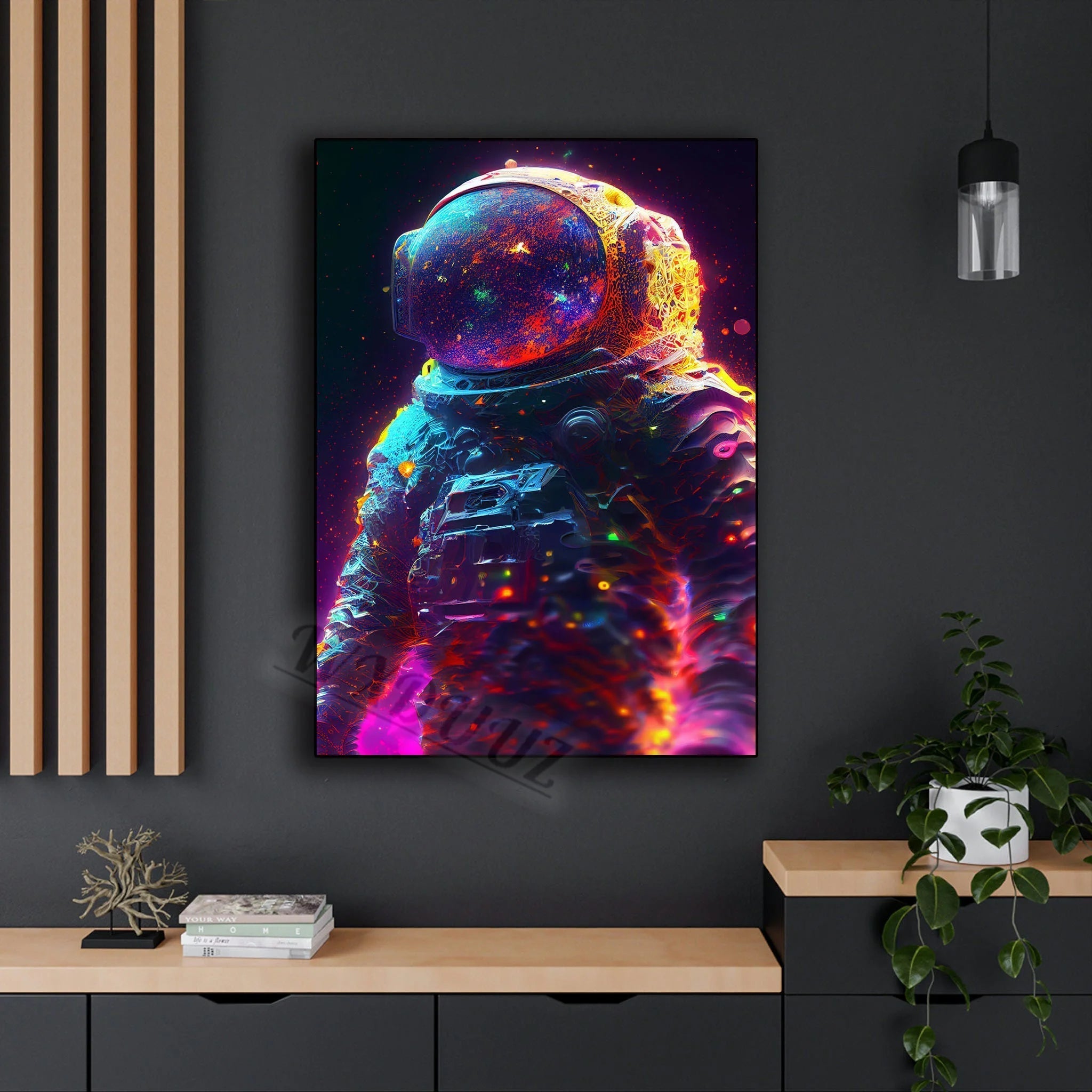 Space Astronaut Cyberpunk Nordic Game Watercolor Art F / 20x30cm No Framed
