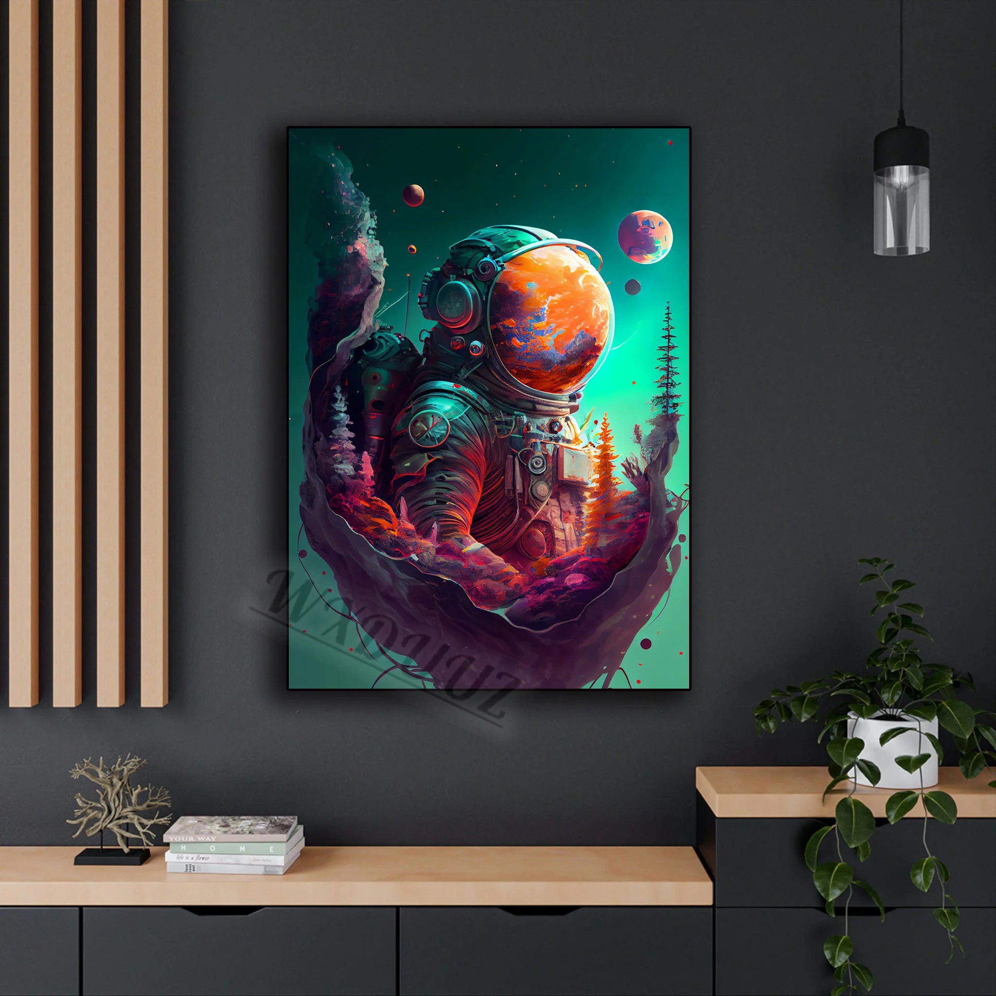 Space Astronaut Cyberpunk Nordic Game Watercolor Art I / 20x30cm No Framed