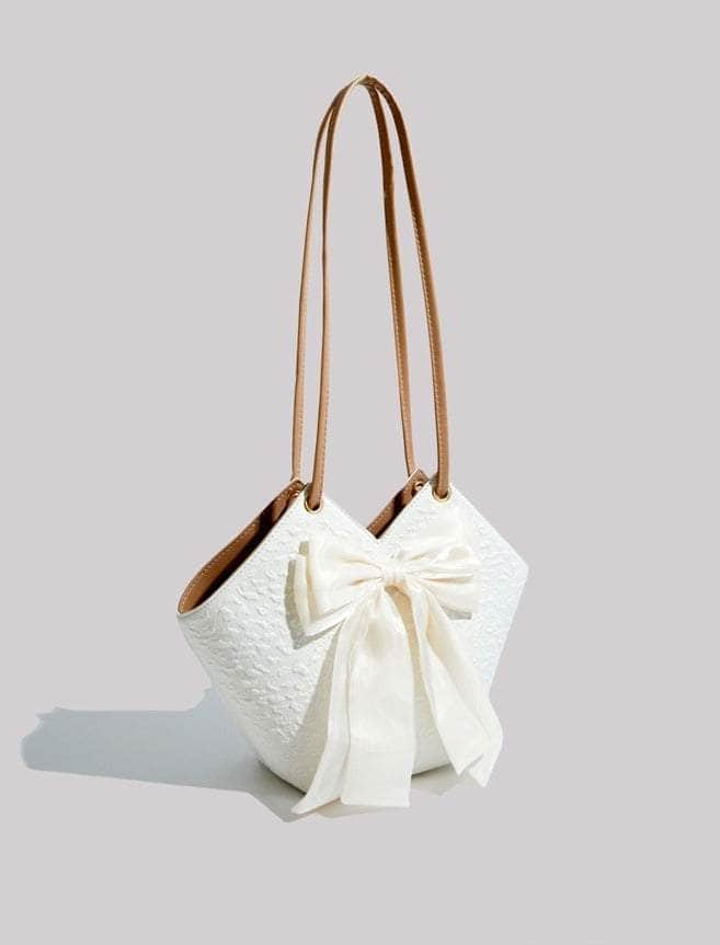 Spacious Ladies' Bow-Accented Shoulder Bucket Bag