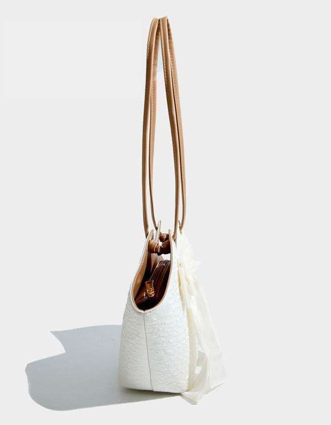 Spacious Ladies' Bow-Accented Shoulder Bucket Bag