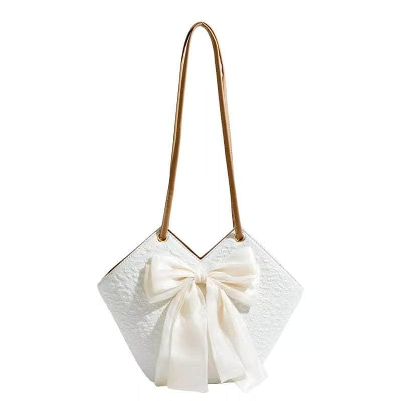 Spacious Ladies' Bow-Accented Shoulder Bucket Bag