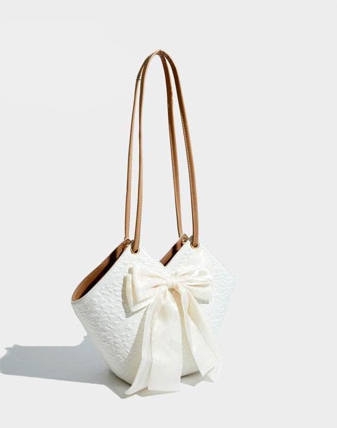 Spacious Ladies' Bow-Accented Shoulder Bucket Bag