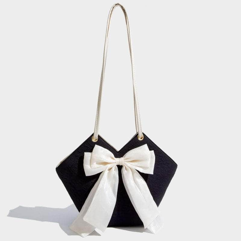 Spacious Ladies' Bow-Accented Shoulder Bucket Bag Black