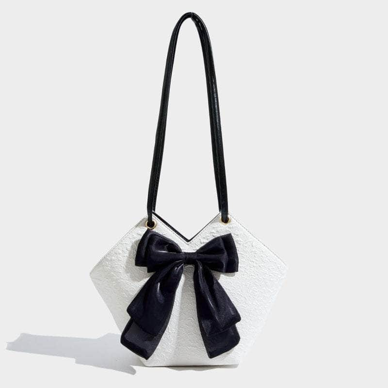 Spacious Ladies' Bow-Accented Shoulder Bucket Bag White