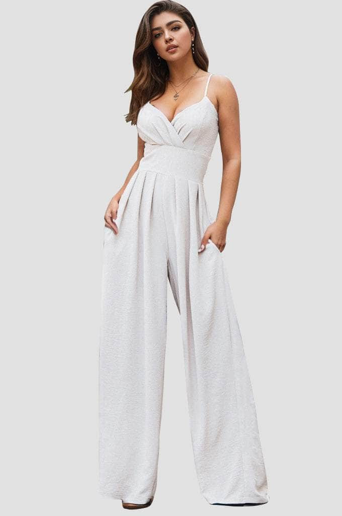 Spaghetti Strap Wide Leg Jumpsuit White / S