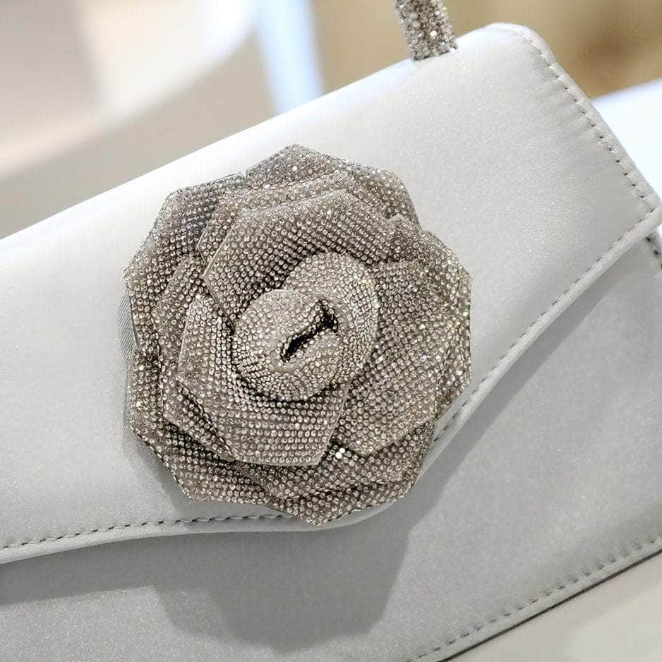 Sparkling 3D Floral Shimmery Top Handle Bag