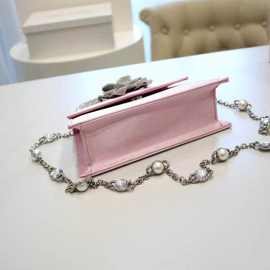 Sparkling 3D Floral Shimmery Top Handle Bag