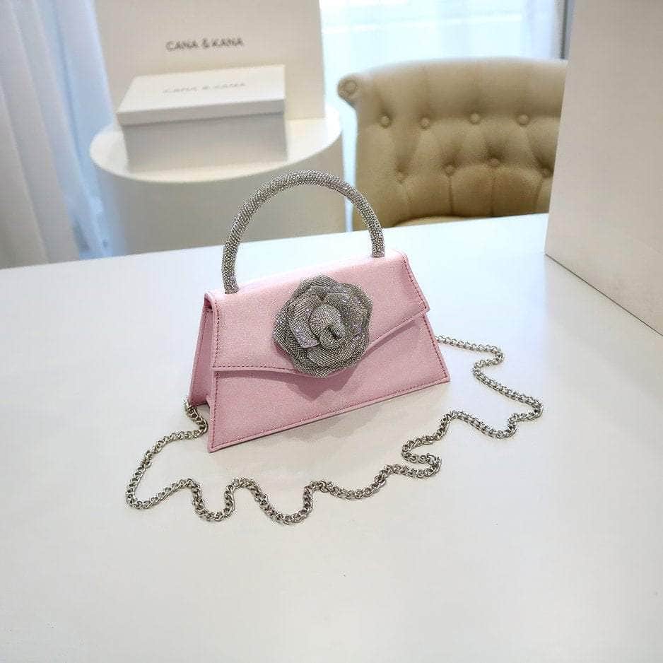 Sparkling 3D Floral Shimmery Top Handle Bag LightPink