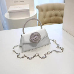 Sparkling 3D Floral Shimmery Top Handle Bag WhiteSmoke
