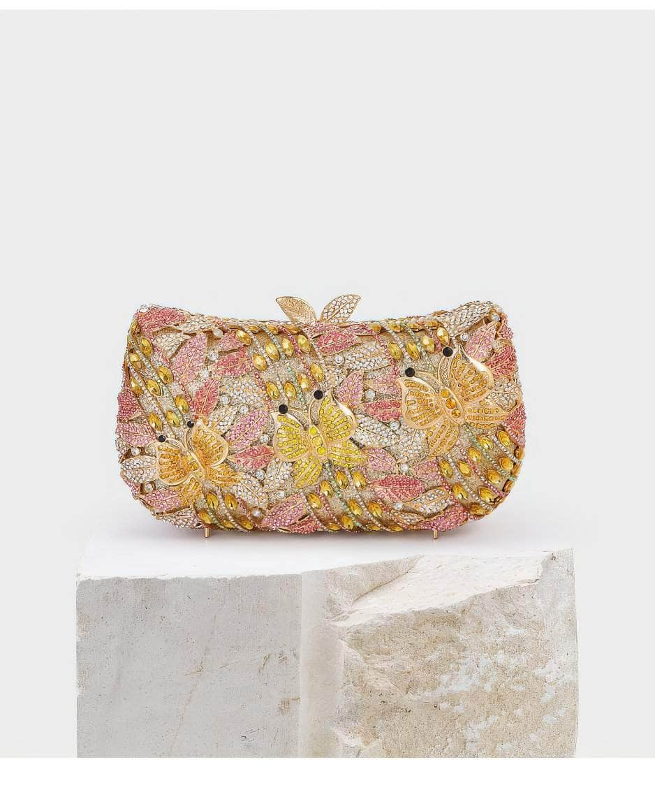 Sparkling Butterfly Floral Rhinestone Clutch Purse