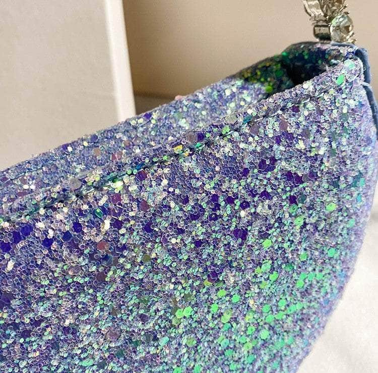 Sparkling Half Moon Crystal Embellished Glitter Clutch