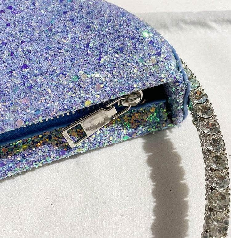 Sparkling Half Moon Crystal Embellished Glitter Clutch