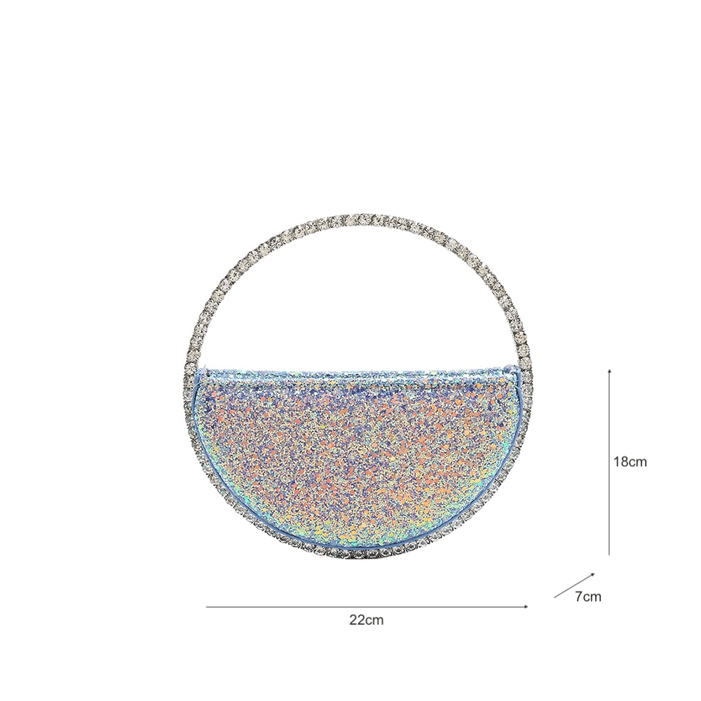 Sparkling Half Moon Crystal Embellished Glitter Clutch